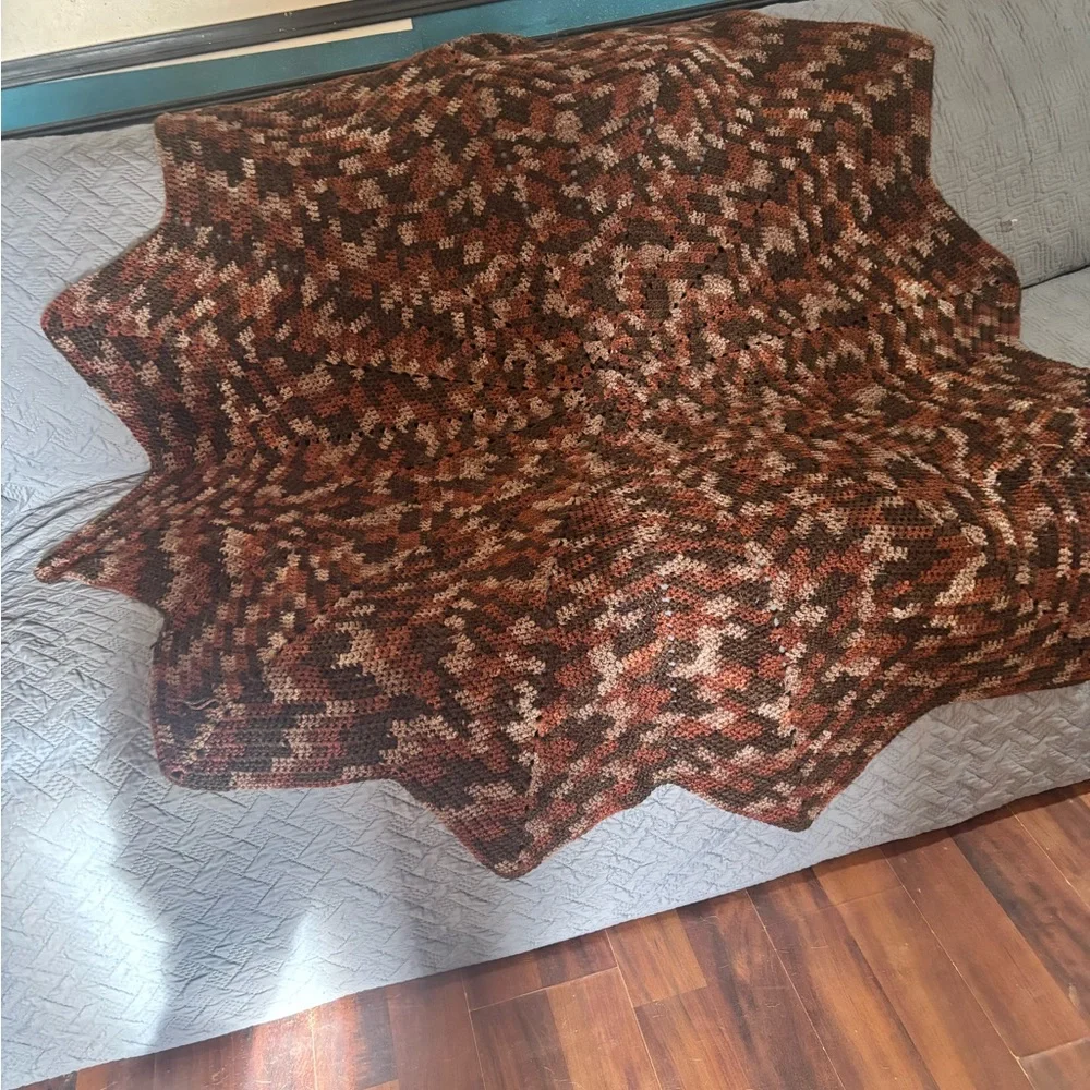 Handmade Brown & Rust Starburst Crochet Throw Blanket